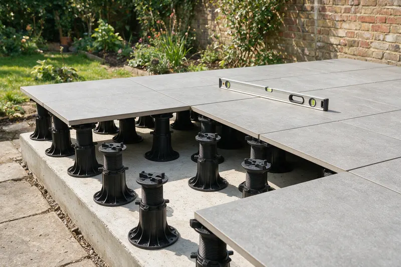 Pose de dalles céramiques de terrasse sur plots réglables